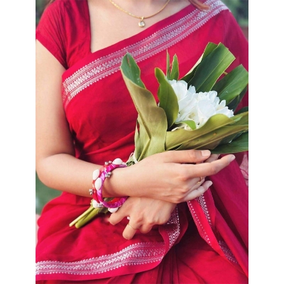 Picture of Most Popular Trendy Halfsilk Kantha Stitch Saree With Blouse Piece-Maroon