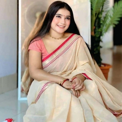Picture of Most Popular Trendy Halfsilk Kantha Stitch Saree With Blouse Piece-off white