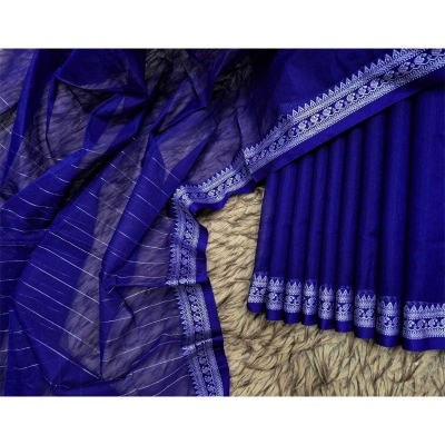 Picture of Most Popular Trendy Halfsilk Kantha Stitch Saree With Blouse Piece-Blue