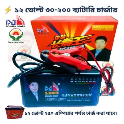 Picture of DJ 12V 30-200Ah Smart Heavy Duty Battery Charger | Lead Acid & Dry Cell Charger for Car, Auto Rickshaw, UPS & IPS | Professional Fast Repair Charger Black