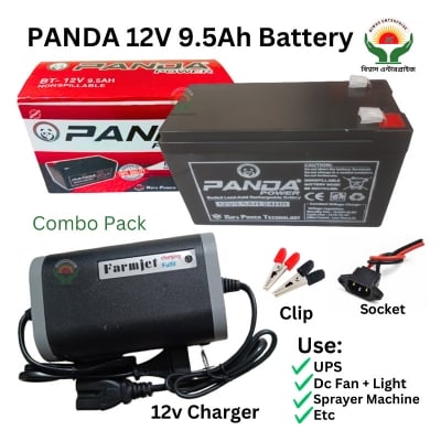 Picture of Panda 12 Volt 9.5 Ah Battery With Charger /12 Volt Battery Charger With Battery With Connector Socket And Clip Etc