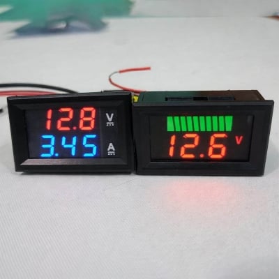 Picture of Mini LED Digital Voltmeter Ammeter & Battery Capacity Indicator | DC 4V–100V Voltage Meter, 0–10A Current Meter | Dual Display LED Module Blue & Red