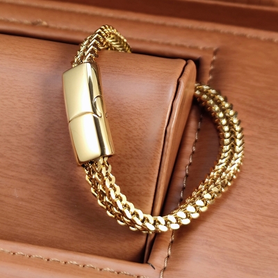 Picture of Artistry Thick Cuban Chain Bracelet For Men - Golden