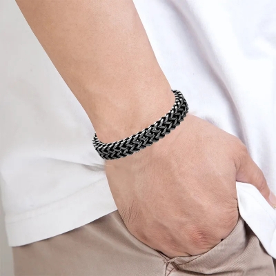 Picture of Artistry Thick Cuban Chain Bracelet For Men - Black
