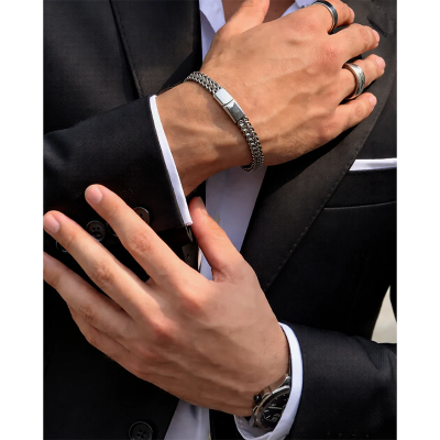 Picture of Artistry Thick Cuban Chain Bracelet For Men - Silver