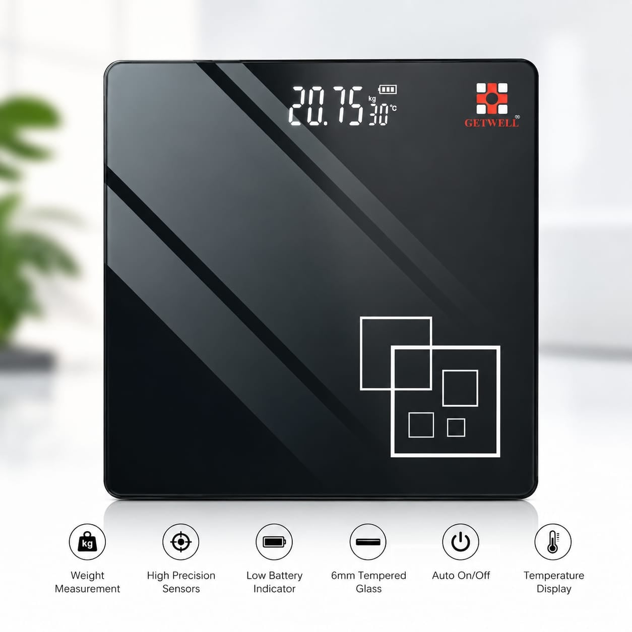 Picture of GETWELL Premium Digital Bathroom Weighing Scale High Precision Electronic Body Weight Machine | Tempered Glass | LCD Display | 180kg Capacity
