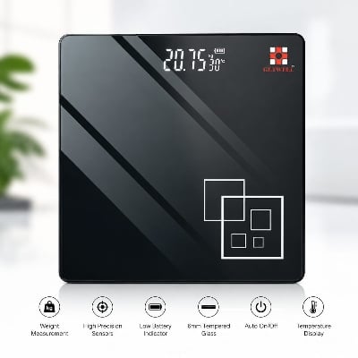 Picture of GETWELL Premium Digital Bathroom Weighing Scale High Precision Electronic Body Weight Machine | Tempered Glass | LCD Display | 180kg Capacity