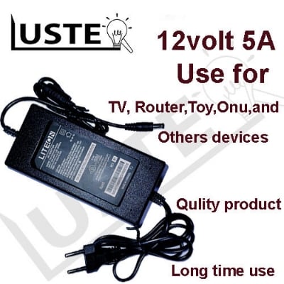 Picture of DC 12V 5A Power Supply Adapter Power Supply Charger transformer For mini IPS, mini UPS, Router, Onu, CCtv Camera And LED Strip light Luster(Black)