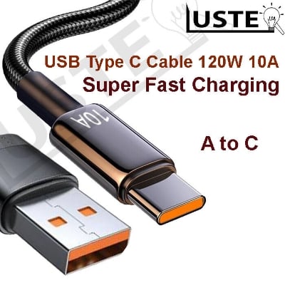 Picture of 10A 120W Super Fast Charging Type C Data Cable Suitable for Huawei Vivo Xiaomi Oppo Honor and all of Mobile Phone Car Charging Cable(Black)