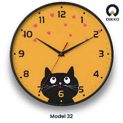 Picture of OIKKO 12 Inch Cute Black Cat & Heart Pattern Wall Clock (Model 32)