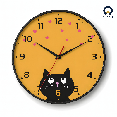 Picture of OIKKO 12 Inch Cute Black Cat & Heart Pattern Wall Clock (Model 32)