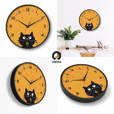 Picture of OIKKO 12 Inch Cute Black Cat & Heart Pattern Wall Clock (Model 32)