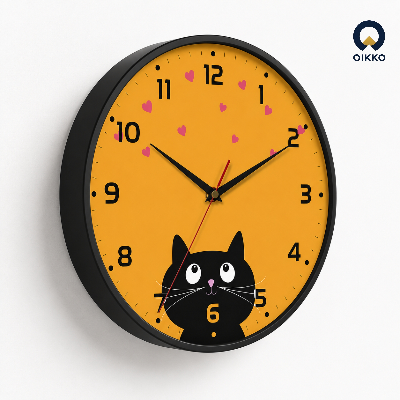 Picture of OIKKO 12 Inch Cute Black Cat & Heart Pattern Wall Clock (Model 32)