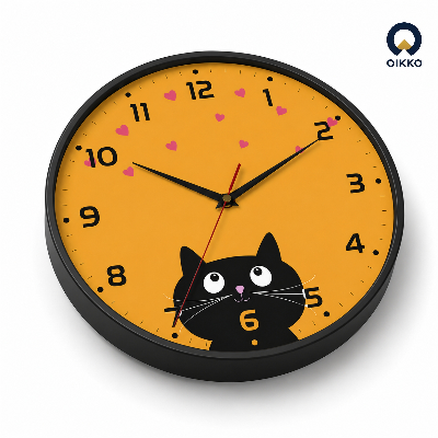Picture of OIKKO 12 Inch Cute Black Cat & Heart Pattern Wall Clock (Model 32)
