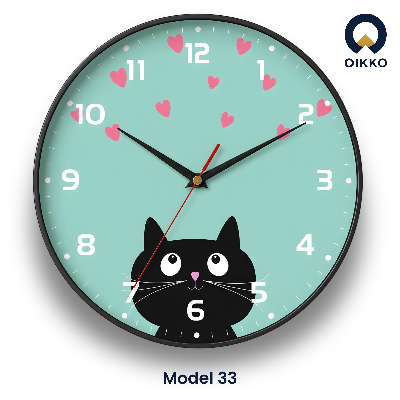 Picture of OIKKO 12 Inch Mint Green Cat Lover Wall Clock with Hearts (Model 33)