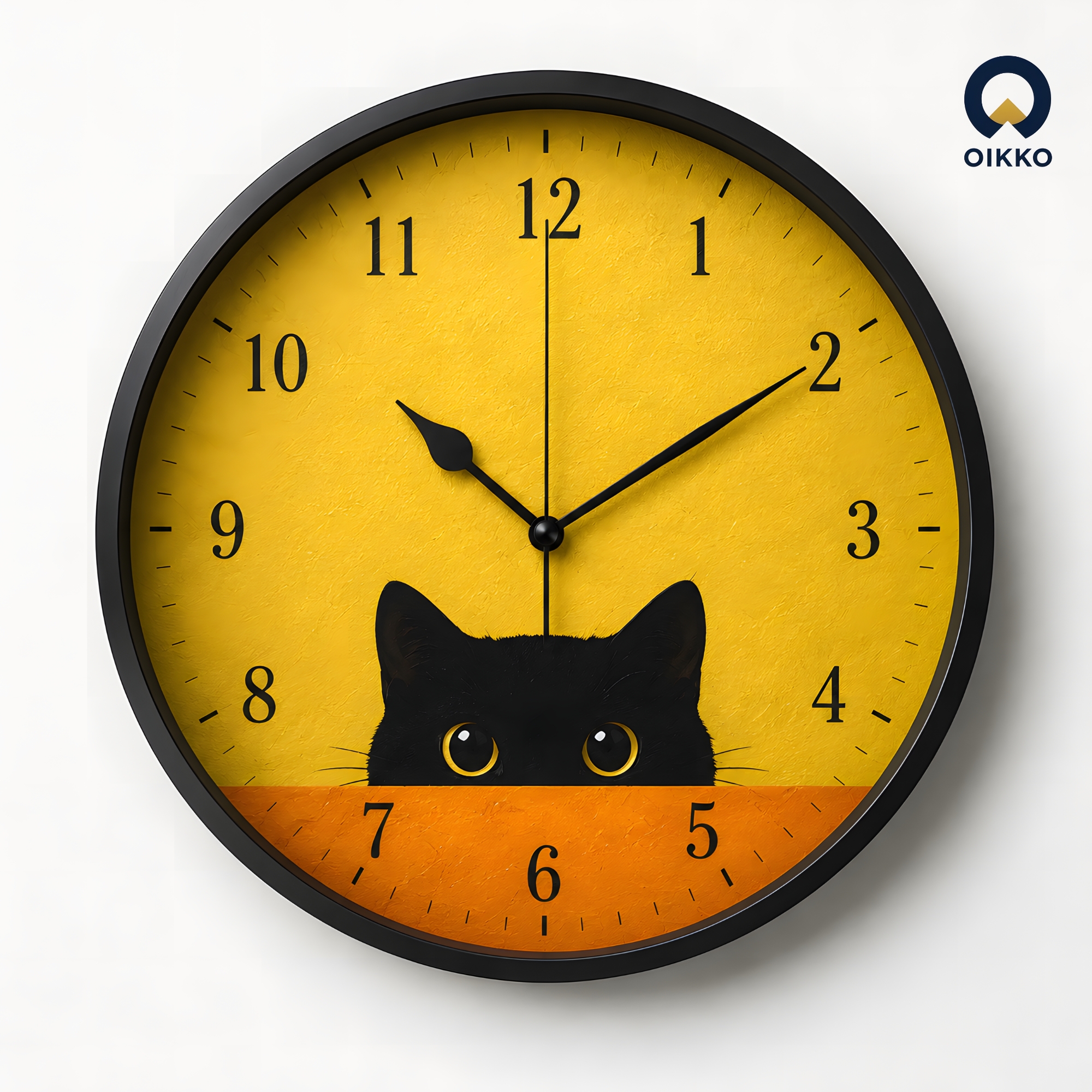 Picture of OIKKO 12 Inch Peeking Black Cat Yellow Wall Clock (Model 34)