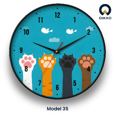 Picture of OIKKO 12 Inch Cute Cats Paws & Birds Kids Wall Clock (Model 35)