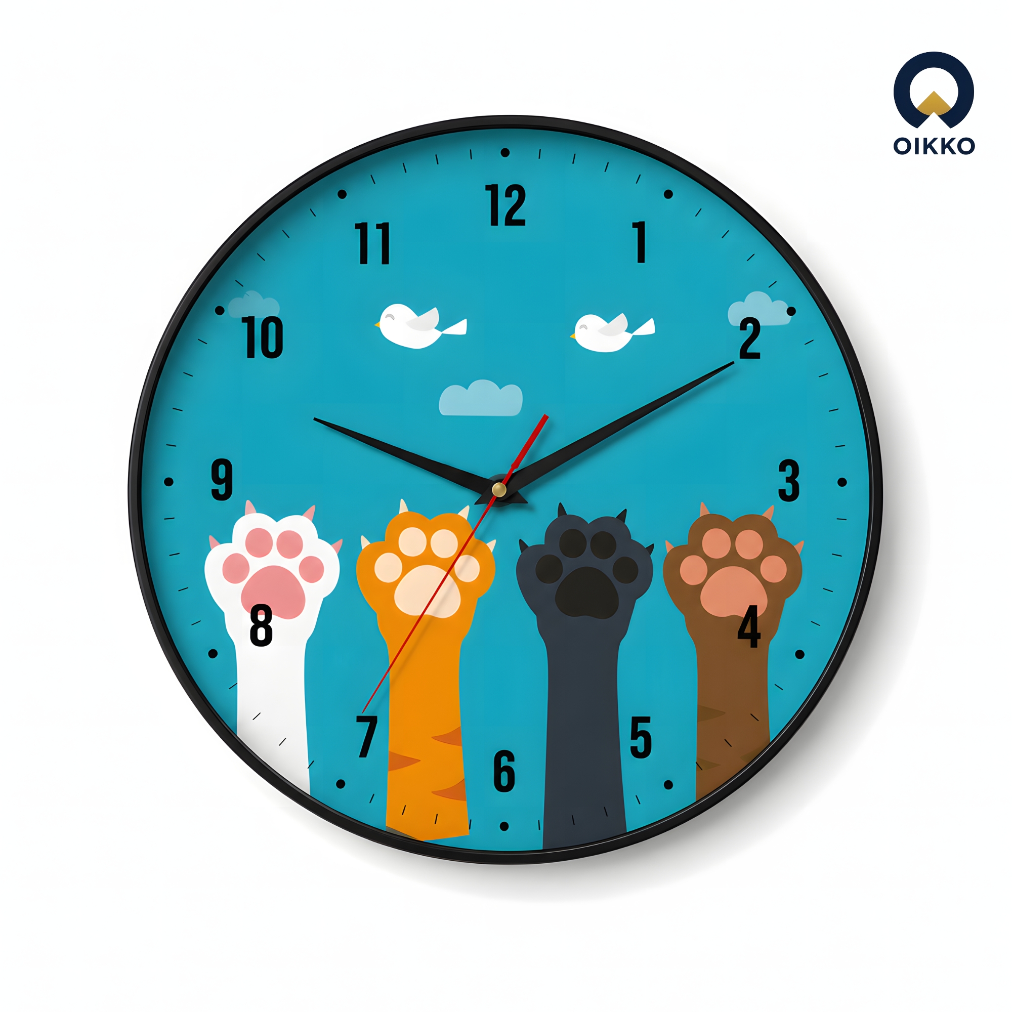 Picture of OIKKO 12 Inch Cute Cats Paws & Birds Kids Wall Clock (Model 35)