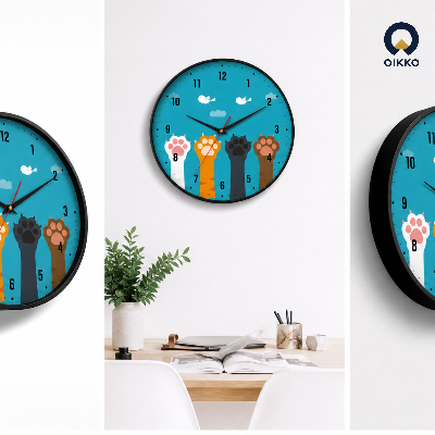 Picture of OIKKO 12 Inch Cute Cats Paws & Birds Kids Wall Clock (Model 35)