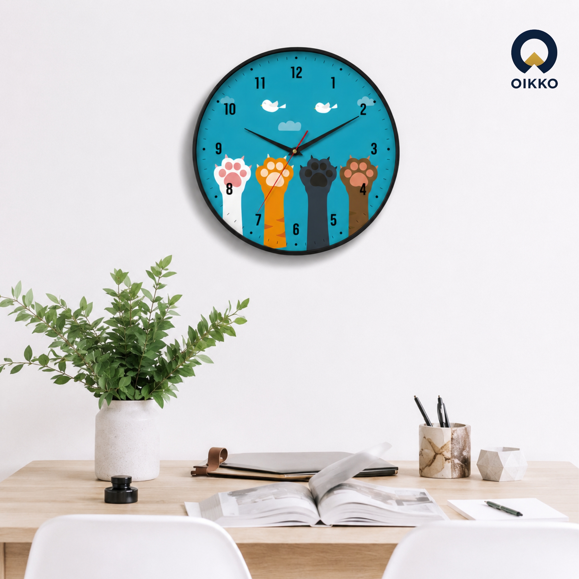 Picture of OIKKO 12 Inch Cute Cats Paws & Birds Kids Wall Clock (Model 35)