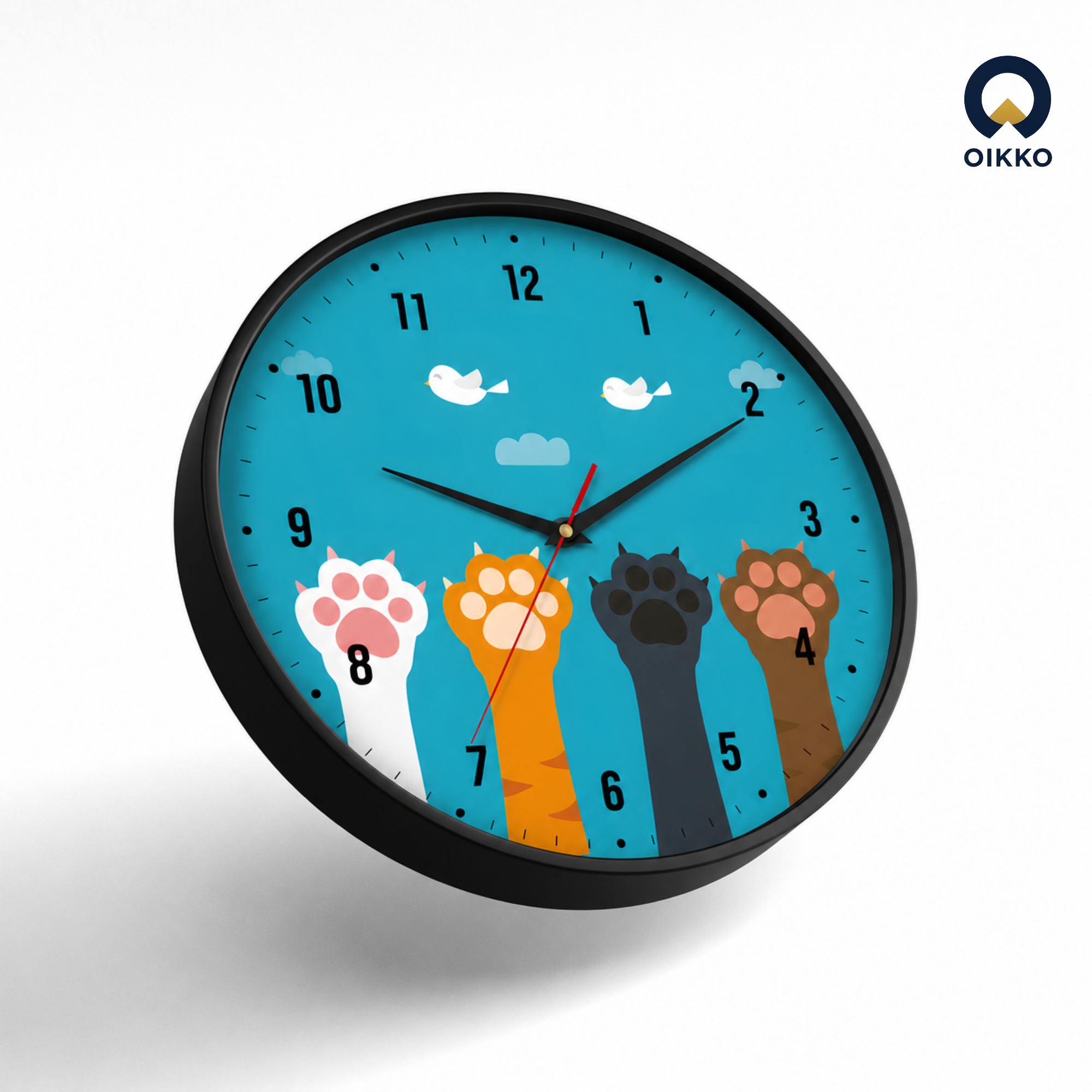 Picture of OIKKO 12 Inch Cute Cats Paws & Birds Kids Wall Clock (Model 35)