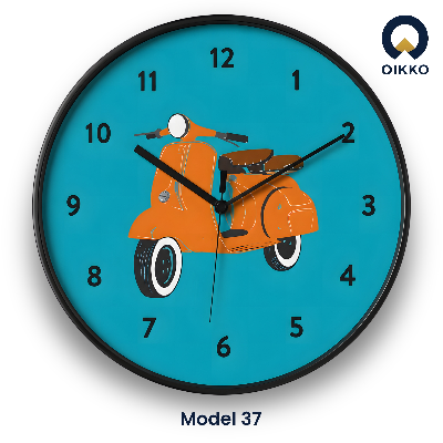 Picture of OIKKO 12 Inch Vintage Orange Scooter Blue Wall Clock (Model 37)
