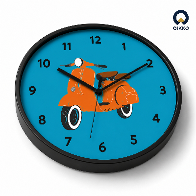 Picture of OIKKO 12 Inch Vintage Orange Scooter Blue Wall Clock (Model 37)