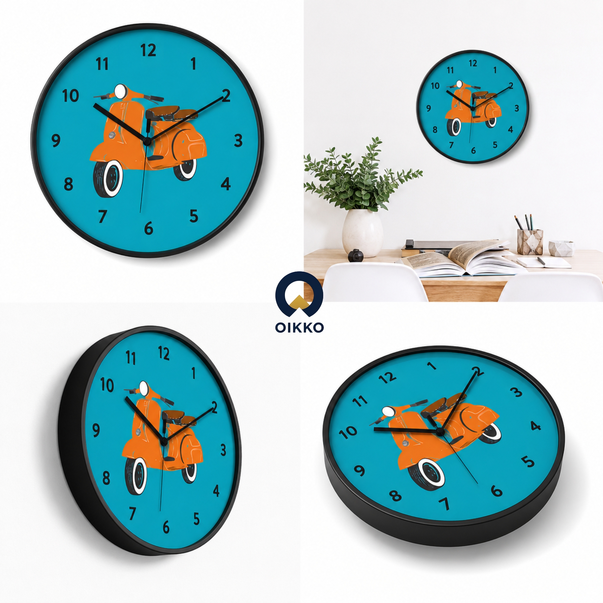 Picture of OIKKO 12 Inch Vintage Orange Scooter Blue Wall Clock (Model 37)