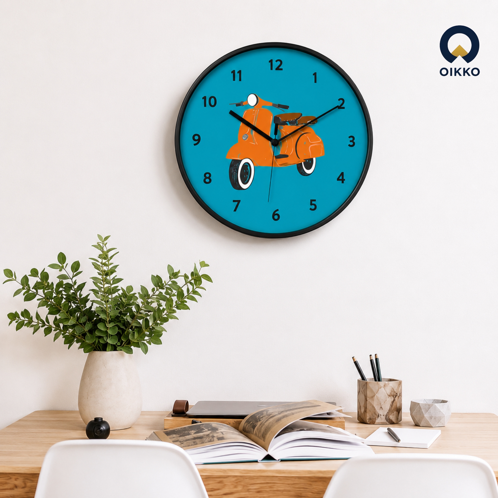 Picture of OIKKO 12 Inch Vintage Orange Scooter Blue Wall Clock (Model 37)