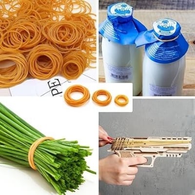 Picture of Rubber band elastic money packaging yellow heavy duty rabber bands pack for office raber band 500Grams
