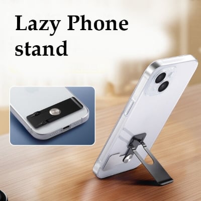 Picture of Metal Mobile Phone Holder Ultra-Thin Invisible Back Sticker Mobile Phone Case Stand Rear Support Shelf Rotating Folding Bracket Portable Stand-Black