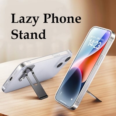 Picture of Metal Mobile Phone Holder Ultra-Thin Invisible Back Sticker Mobile Phone Case Stand Rear Support Shelf Rotating Folding Bracket Portable Stand-Black