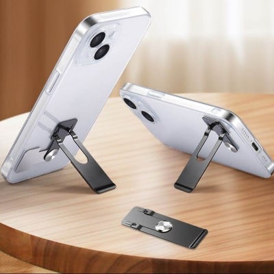 Picture of Metal Mobile Phone Holder Ultra-Thin Invisible Back Sticker Mobile Phone Case Stand Rear Support Shelf Rotating Folding Bracket Portable Stand-Black
