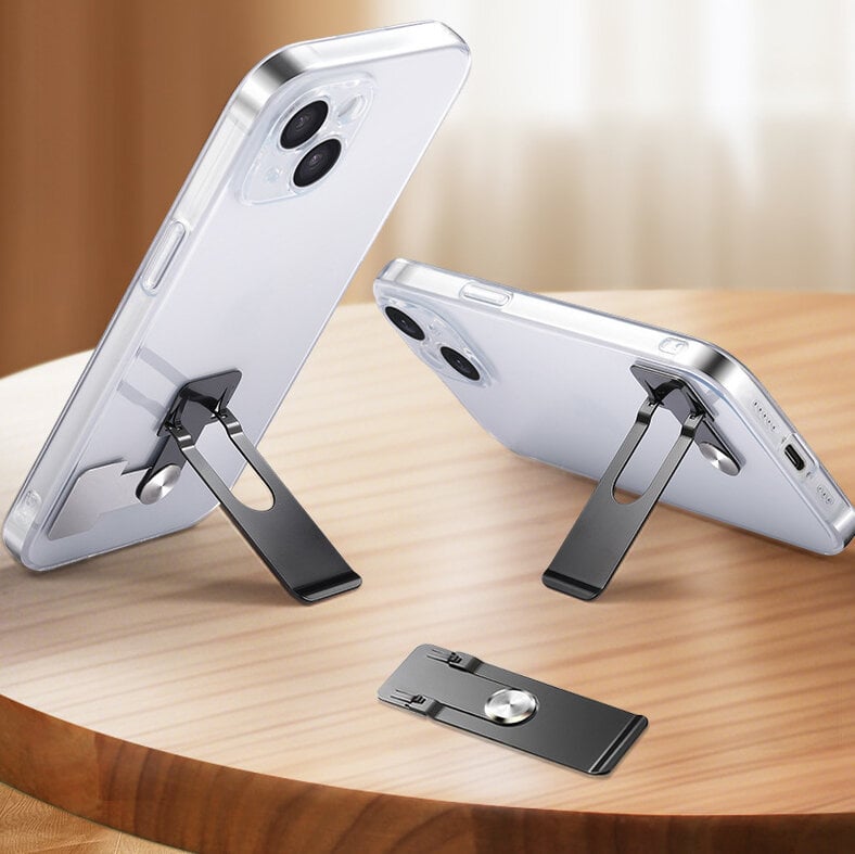 Picture of Metal Mobile Phone Holder Ultra-Thin Invisible Back Sticker Mobile Phone Case Stand Rear Support Shelf Rotating Folding Bracket Portable Stand-Black