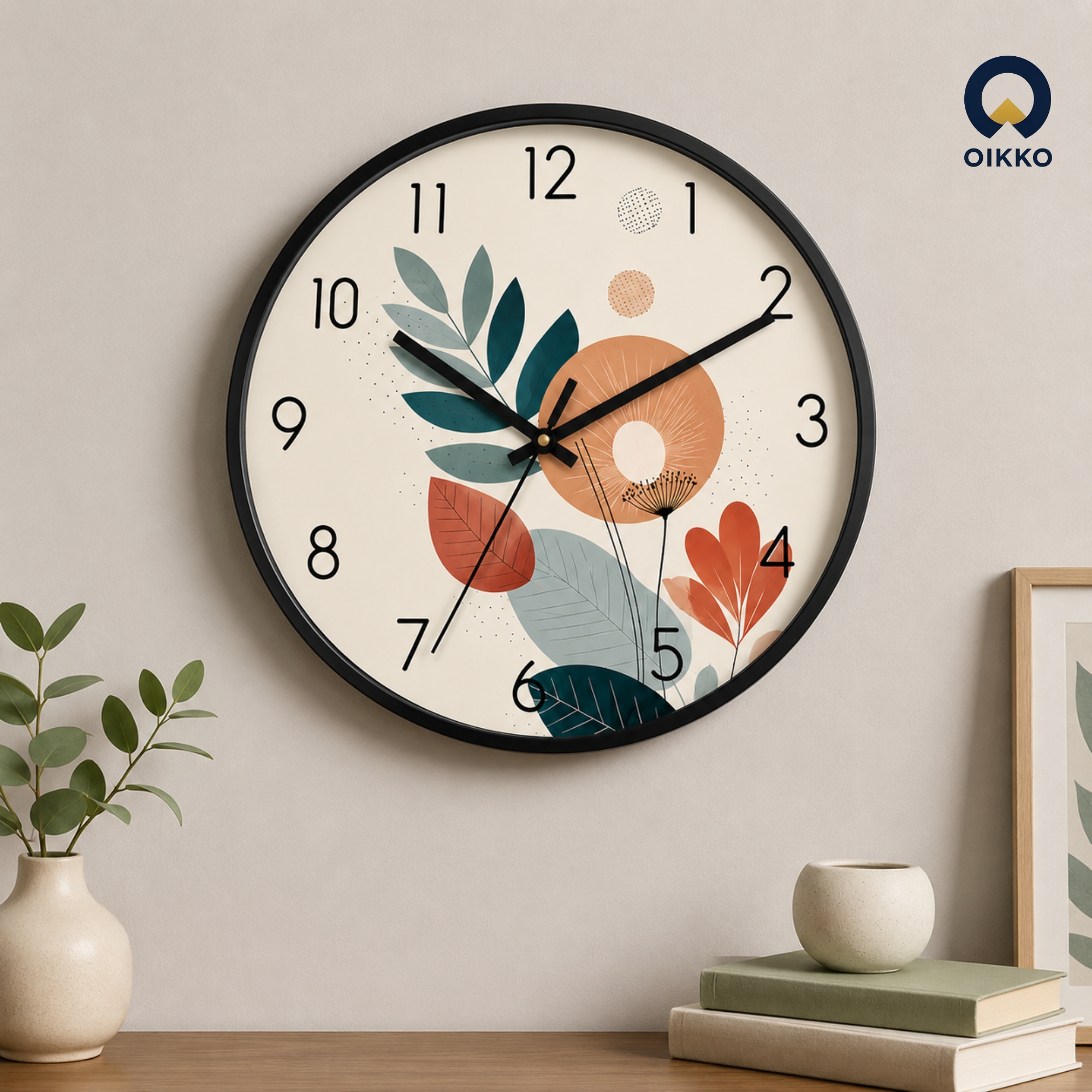 Picture of OIKKO 12 Inch Modern Botanical Leaf Abstract Wall Clock (Model 38)