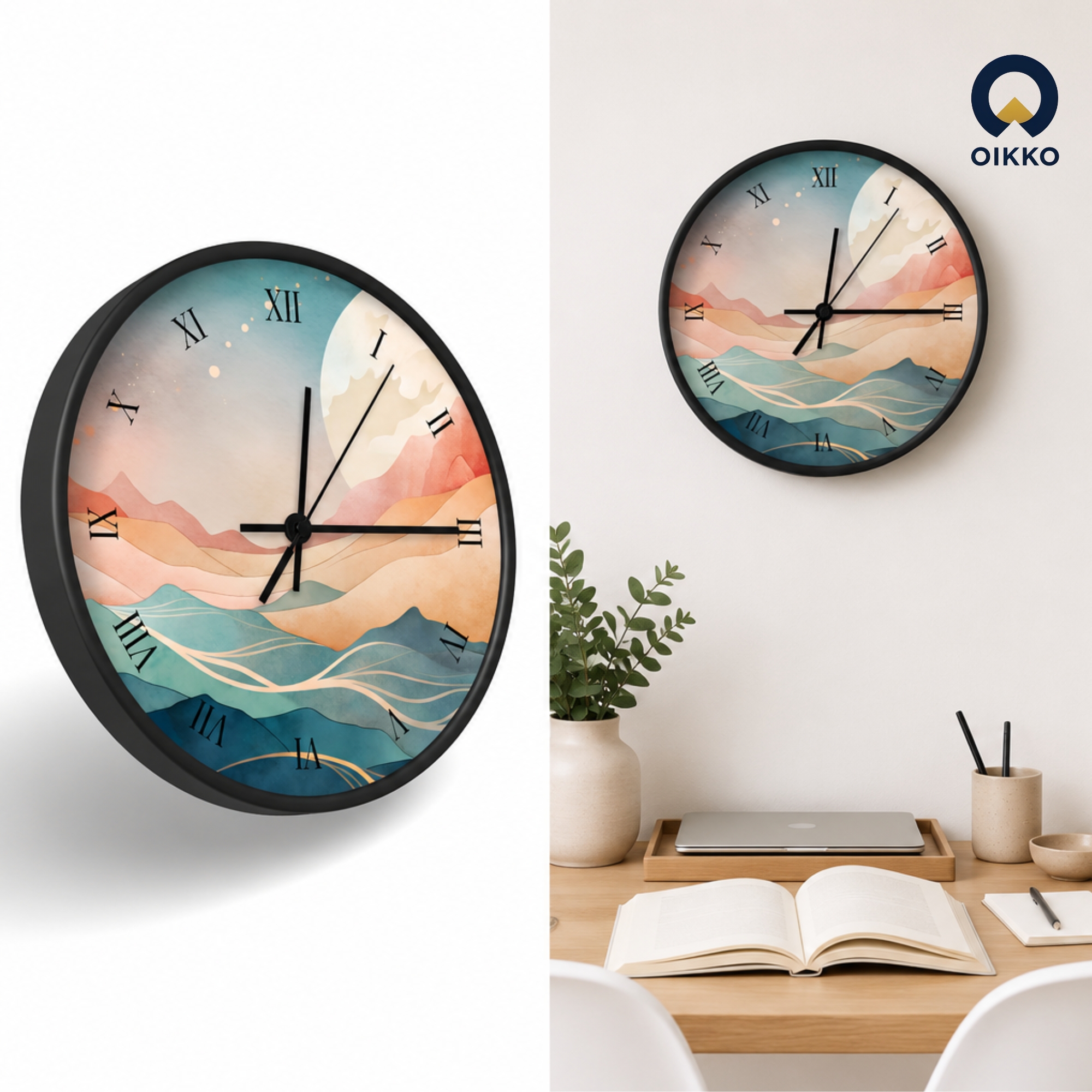 Picture of OIKKO 12 Inch Abstract Landscape Roman Numeral Wall Clock (Model 39)