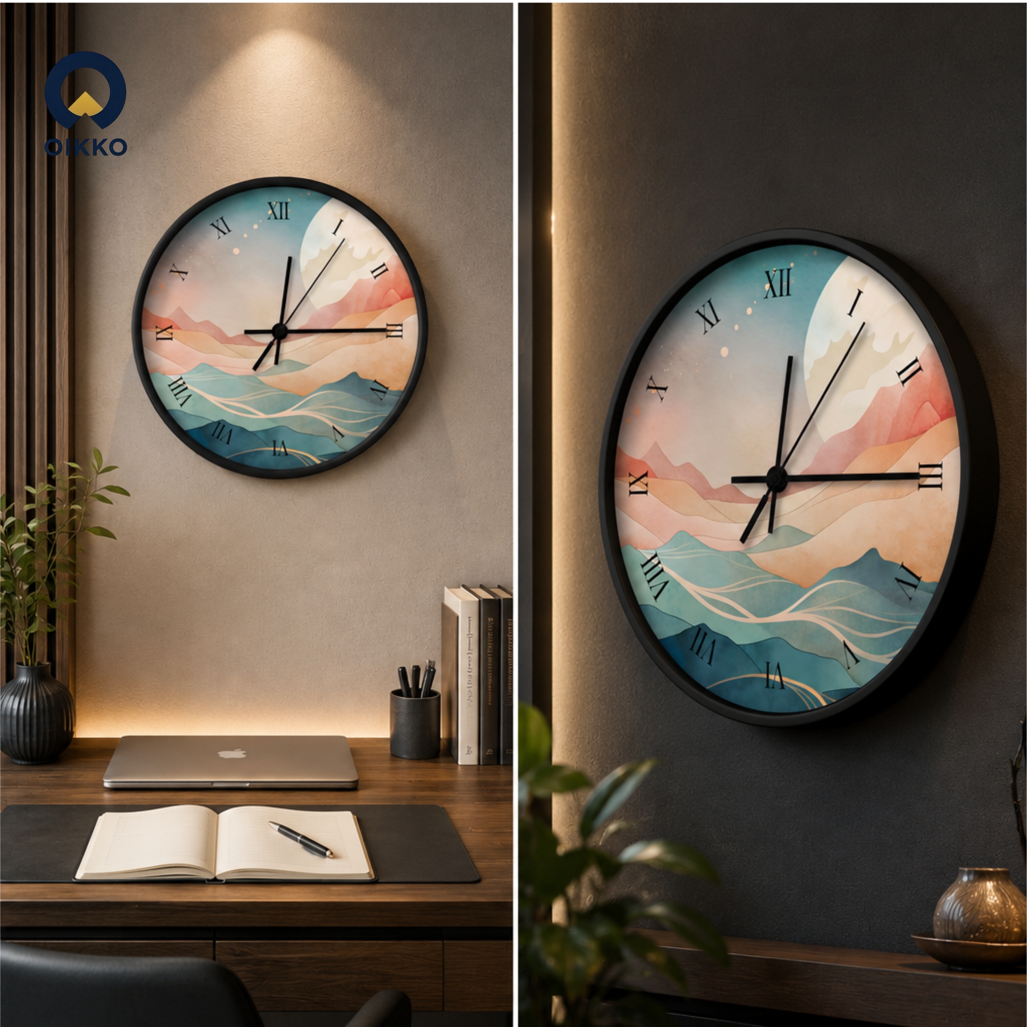 Picture of OIKKO 12 Inch Abstract Landscape Roman Numeral Wall Clock (Model 39)