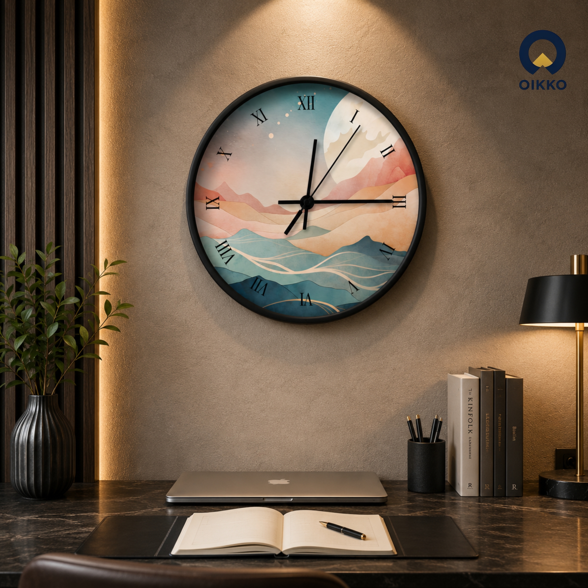 Picture of OIKKO 12 Inch Abstract Landscape Roman Numeral Wall Clock (Model 39)