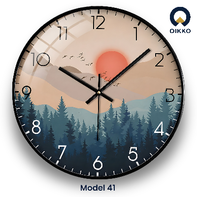 Picture of OIKKO 12 Inch Sunset Pine Forest Landscape Wall Clock (Model 41)