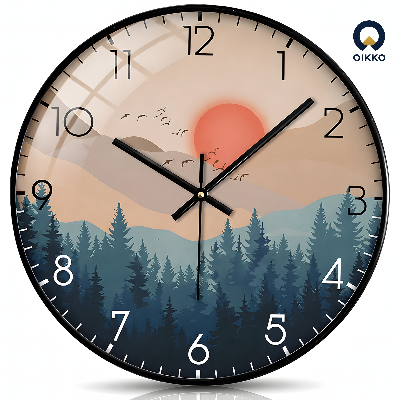 Picture of OIKKO 12 Inch Sunset Pine Forest Landscape Wall Clock (Model 41)