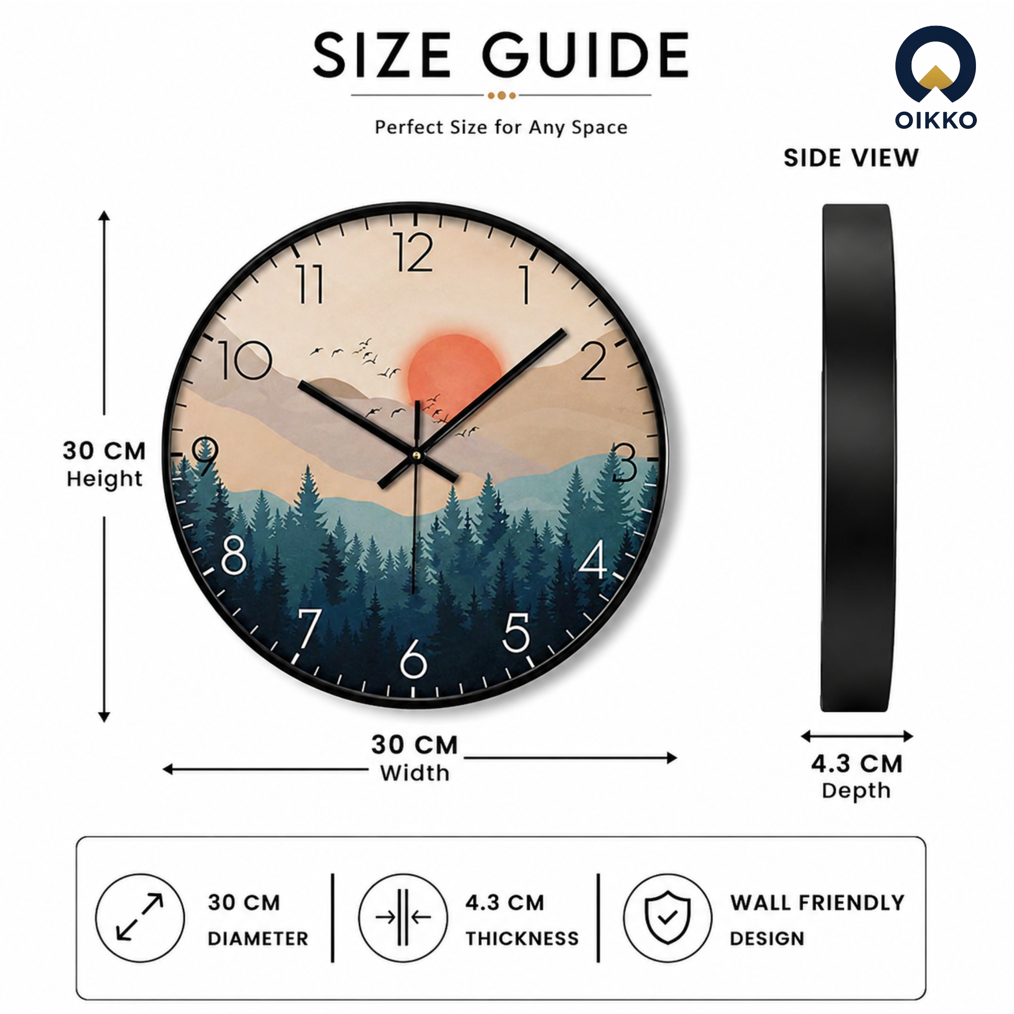 Picture of OIKKO 12 Inch Sunset Pine Forest Landscape Wall Clock (Model 41)