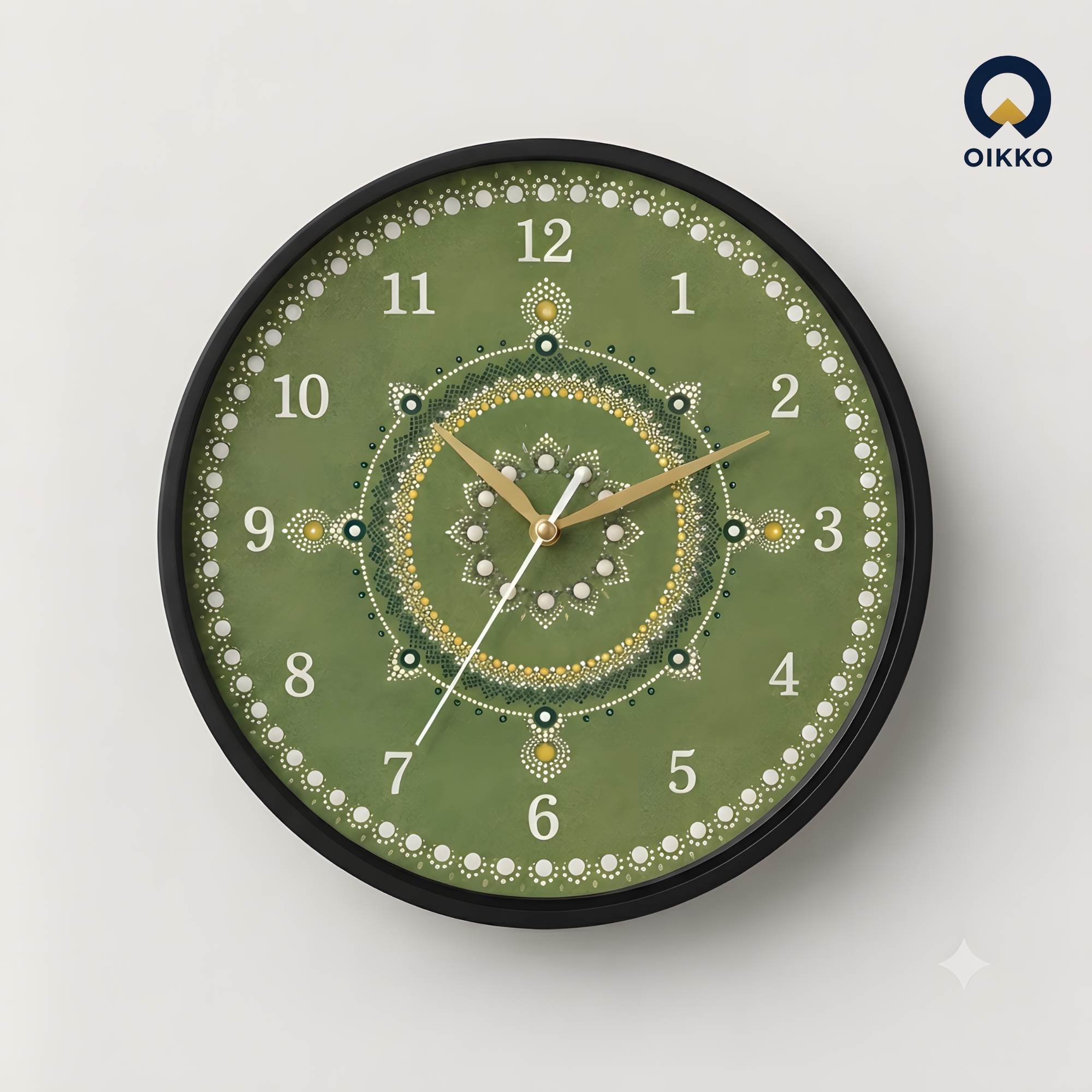 Picture of OIKKO 12 Inch Green Dot Mandala Art Wall Clock (Model 43)