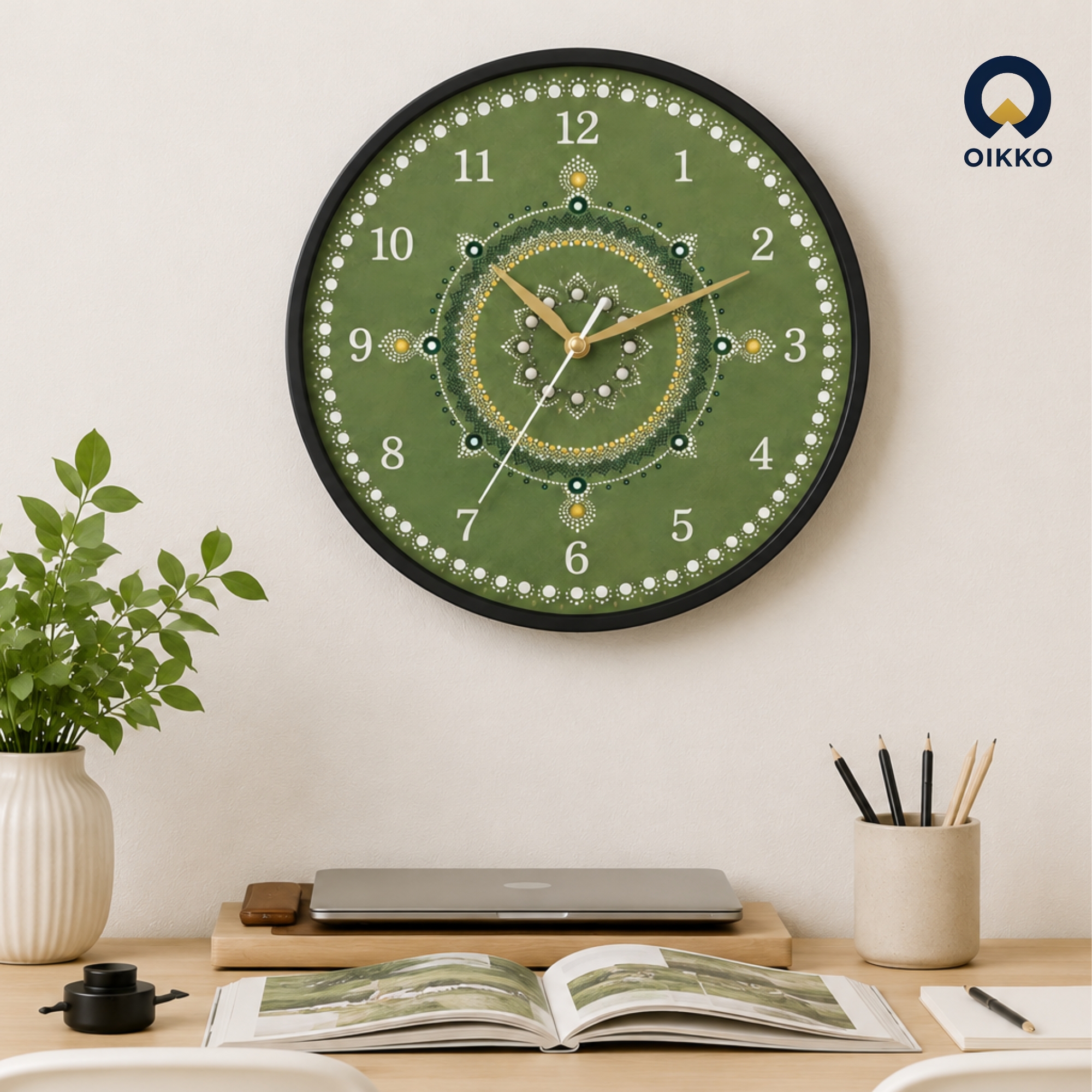 Picture of OIKKO 12 Inch Green Dot Mandala Art Wall Clock (Model 43)