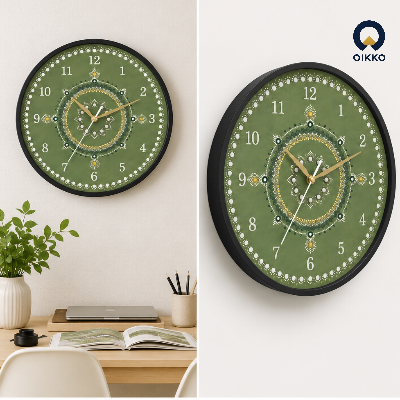 Picture of OIKKO 12 Inch Green Dot Mandala Art Wall Clock (Model 43)