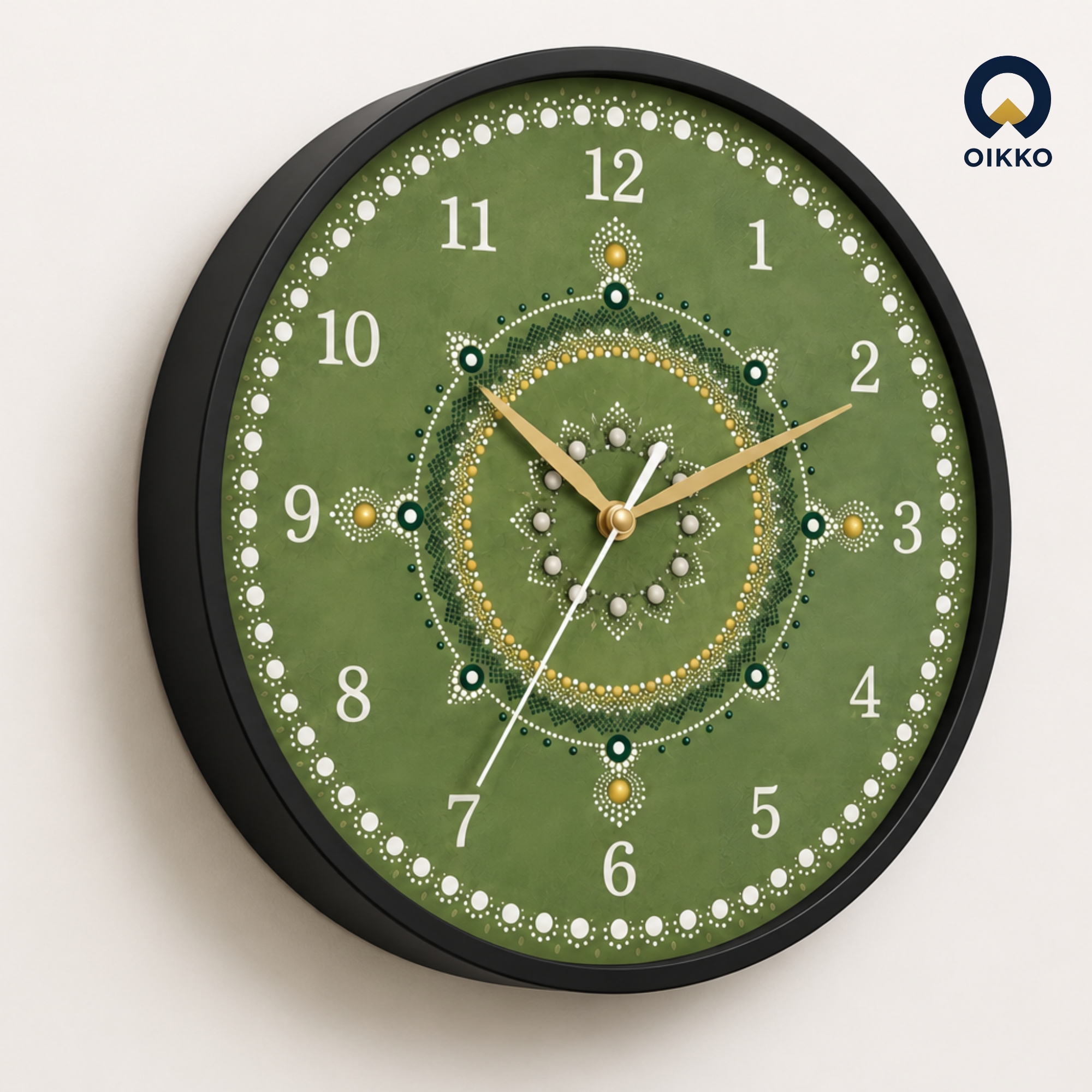 Picture of OIKKO 12 Inch Green Dot Mandala Art Wall Clock (Model 43)