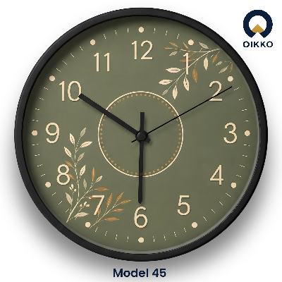 Picture of OIKKO 12 Inch Olive Green Botanical Leaves Wall Clock (Model 45)