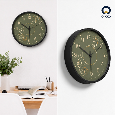 Picture of OIKKO 12 Inch Olive Green Botanical Leaves Wall Clock (Model 45)