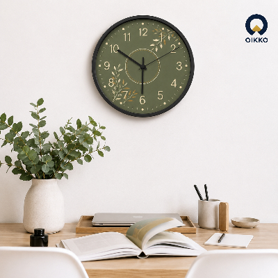 Picture of OIKKO 12 Inch Olive Green Botanical Leaves Wall Clock (Model 45)