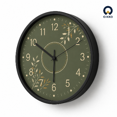 Picture of OIKKO 12 Inch Olive Green Botanical Leaves Wall Clock (Model 45)