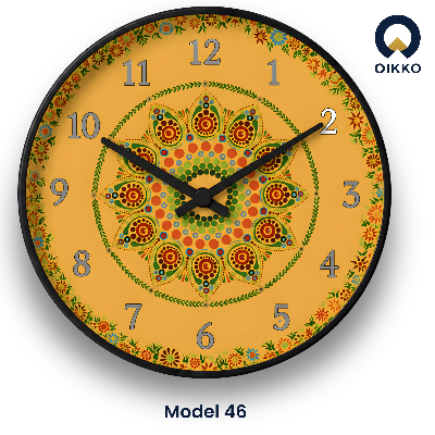 Picture of OIKKO 12 Inch Traditional Floral Mandala Yellow Wall Clock (Model 46)